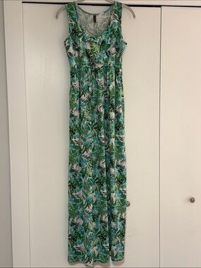 Piphany Green & Blue Tropical Maxi Dress